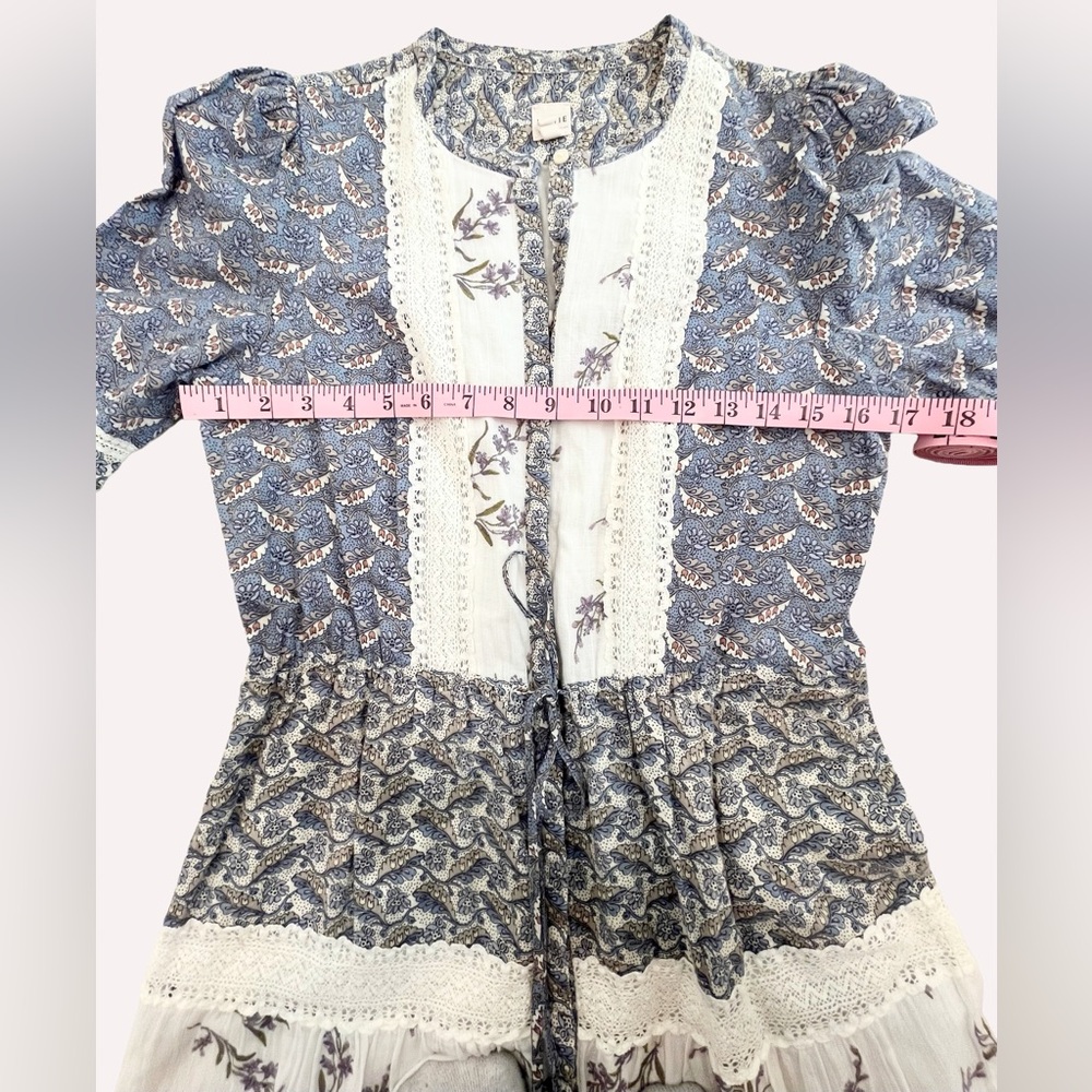 La Vie Rebecca Taylor Patchwork Floral Prairie Midi Dress Cotton Lace Trim - Picture 13 of 15